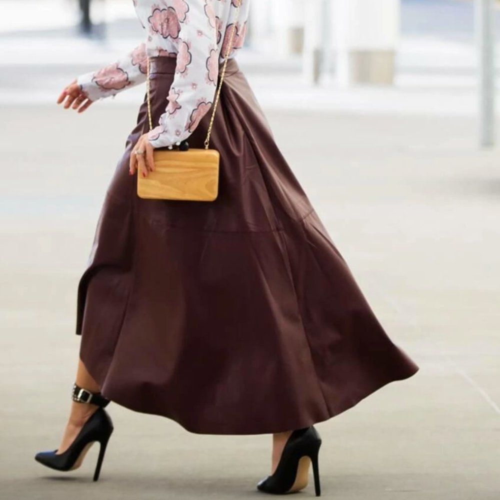 [SHEIN] Pleather Midi A-Line Hi-Lo Skirt